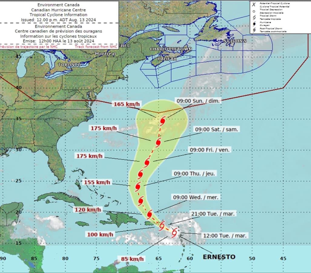 2024 Hurricane Track for Ernesto