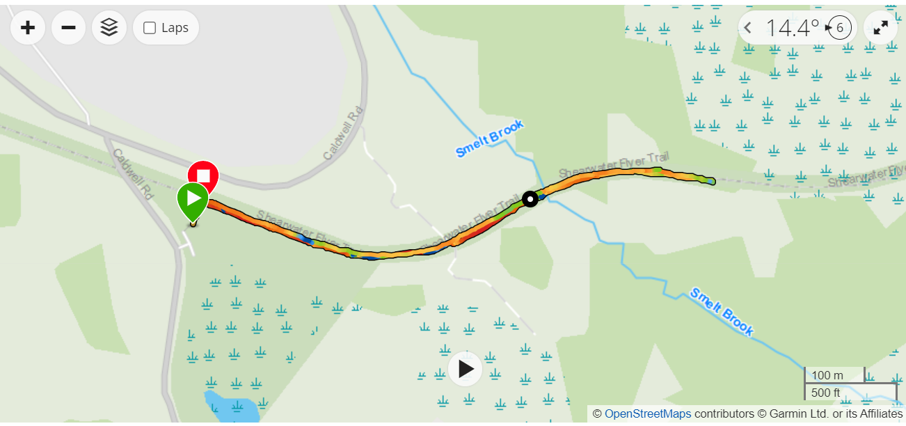 GPS track of our walk at the shearwater flyer trail