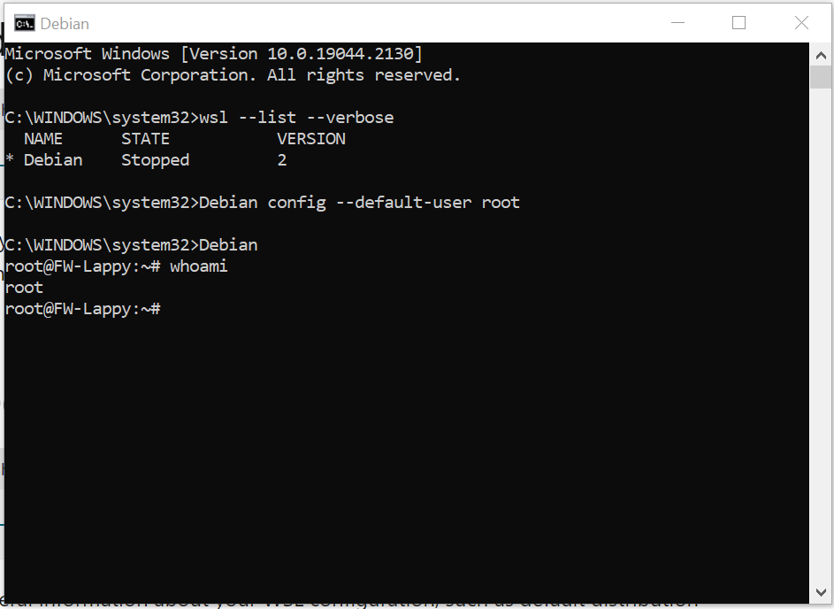 Screenshot showing that the user is root