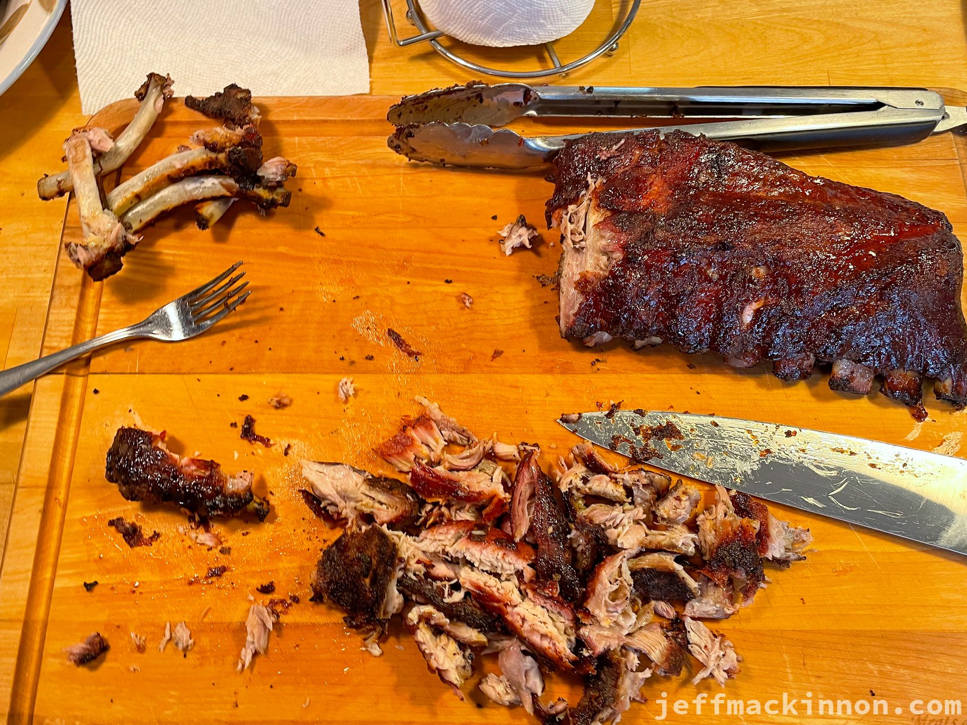 preparing rib meat to eat.