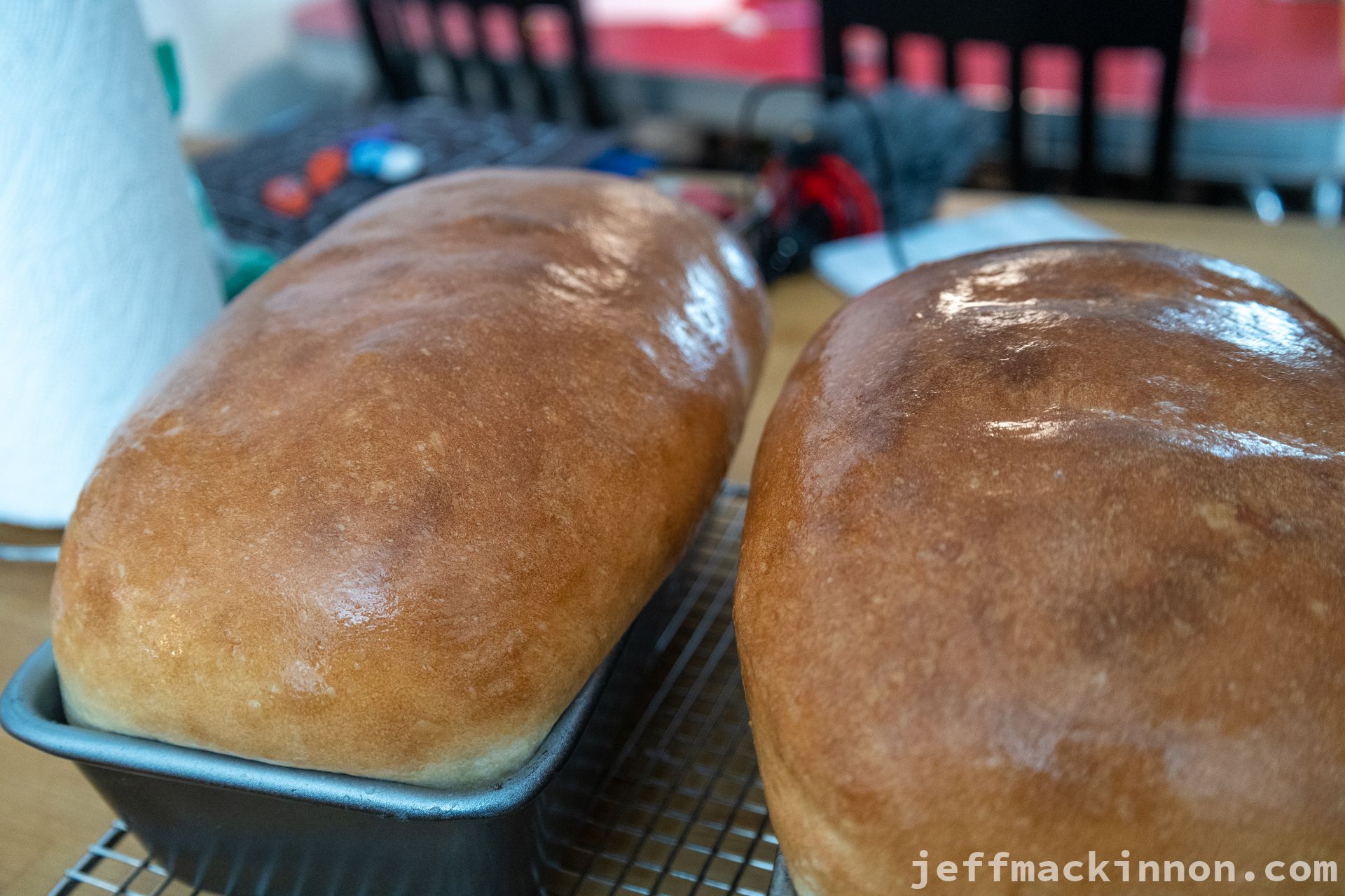 Finished basic white bread cooling.