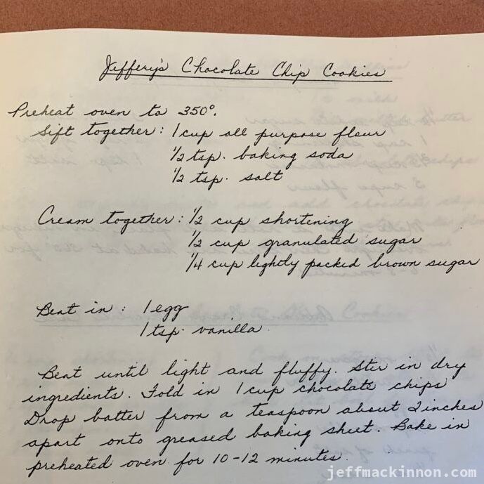 A picture of the cookie recipe from my Grade Primary cook book