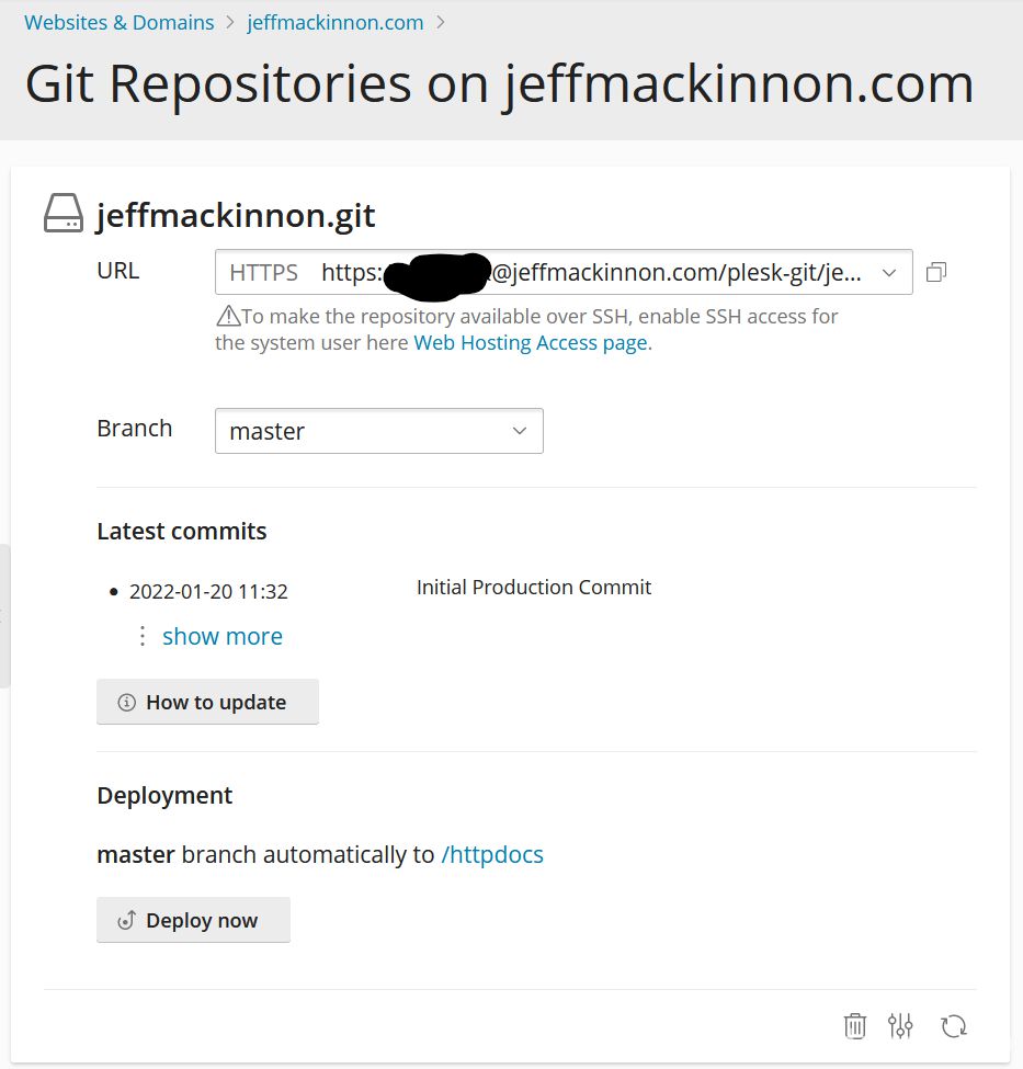 Screenshot of git repository on Plesk.