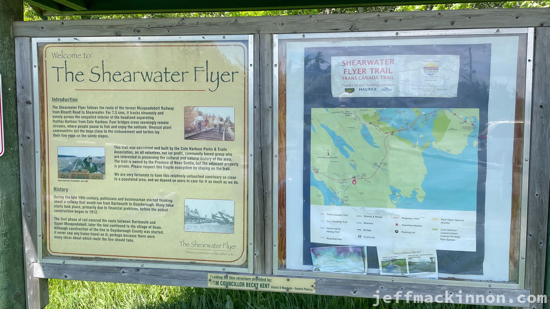 signage at the Shearwater Flyer trail head