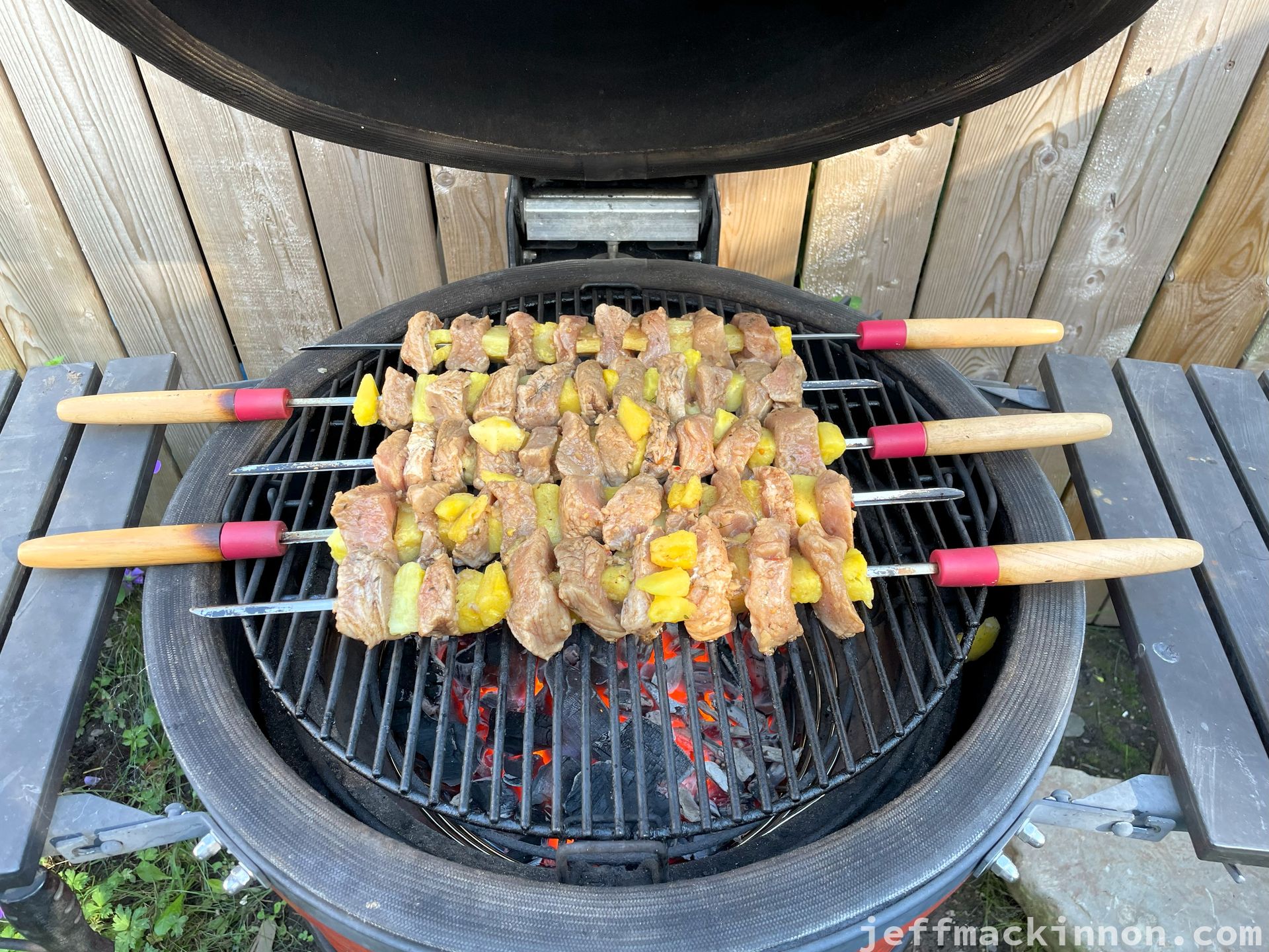 pork and pineapple skewers ready for the grill